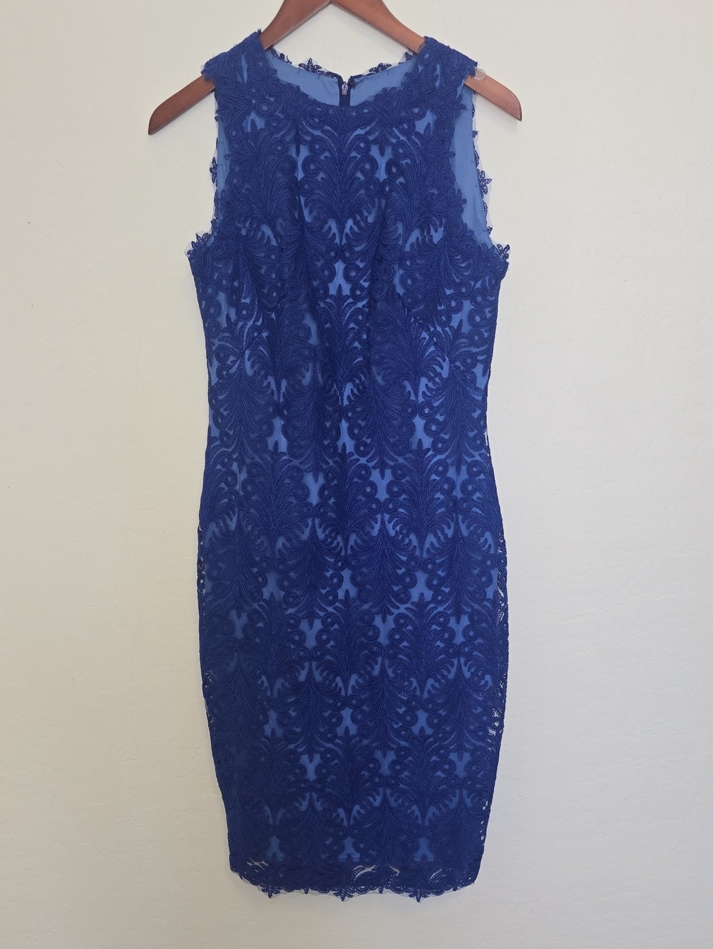 Tadashi Shoji Corded Lace Sheath Dress Mystic Blue Sleeveless Career Sz 8 NWOT View 4
